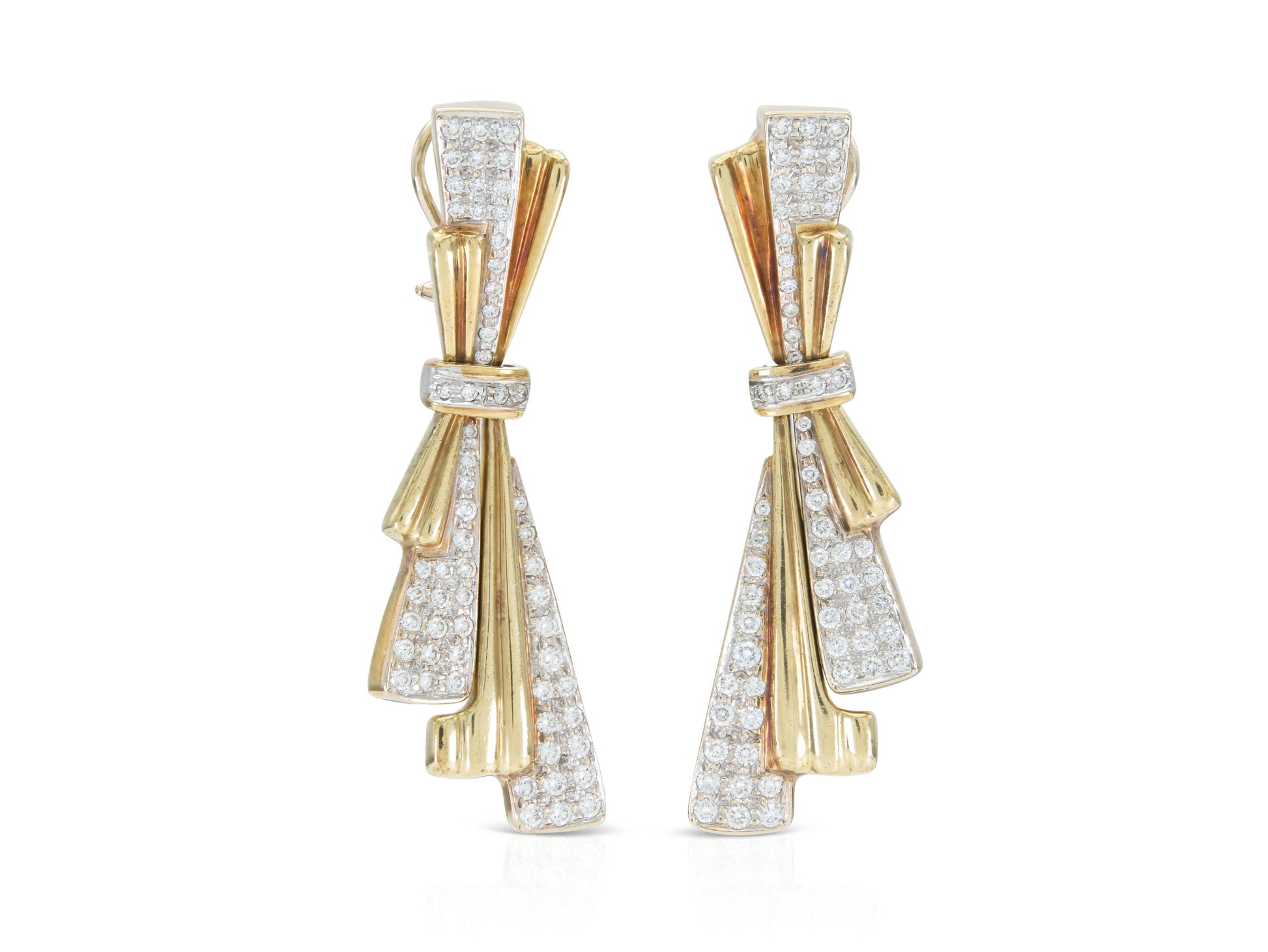 Vintage 1980s Gold and 3.00 Carat Diamond Dangle Earrings