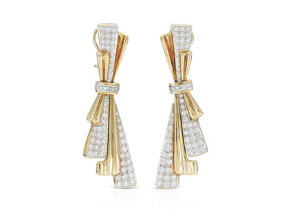 Vintage 1980s Gold and 3.00 Carat Diamond Dangle Earrings