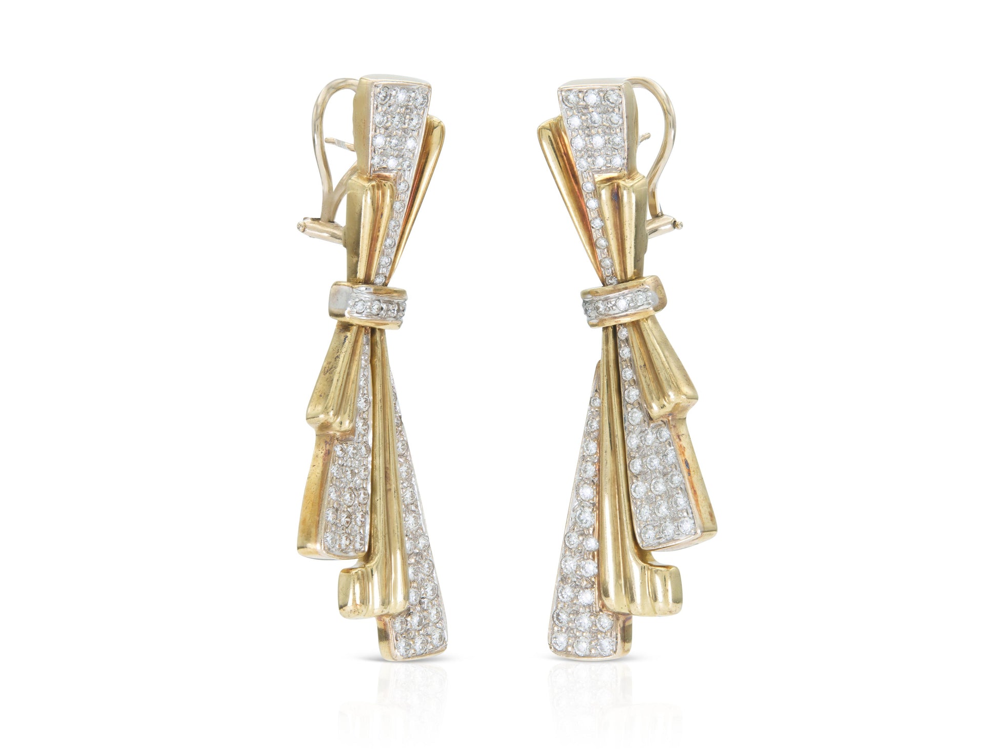 Vintage 1980s Gold and 3.00 Carat Diamond Dangle Earrings