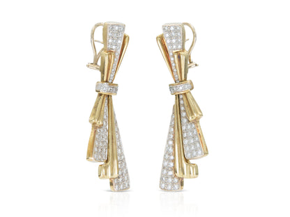 Vintage 1980s Gold and 3.00 Carat Diamond Dangle Earrings