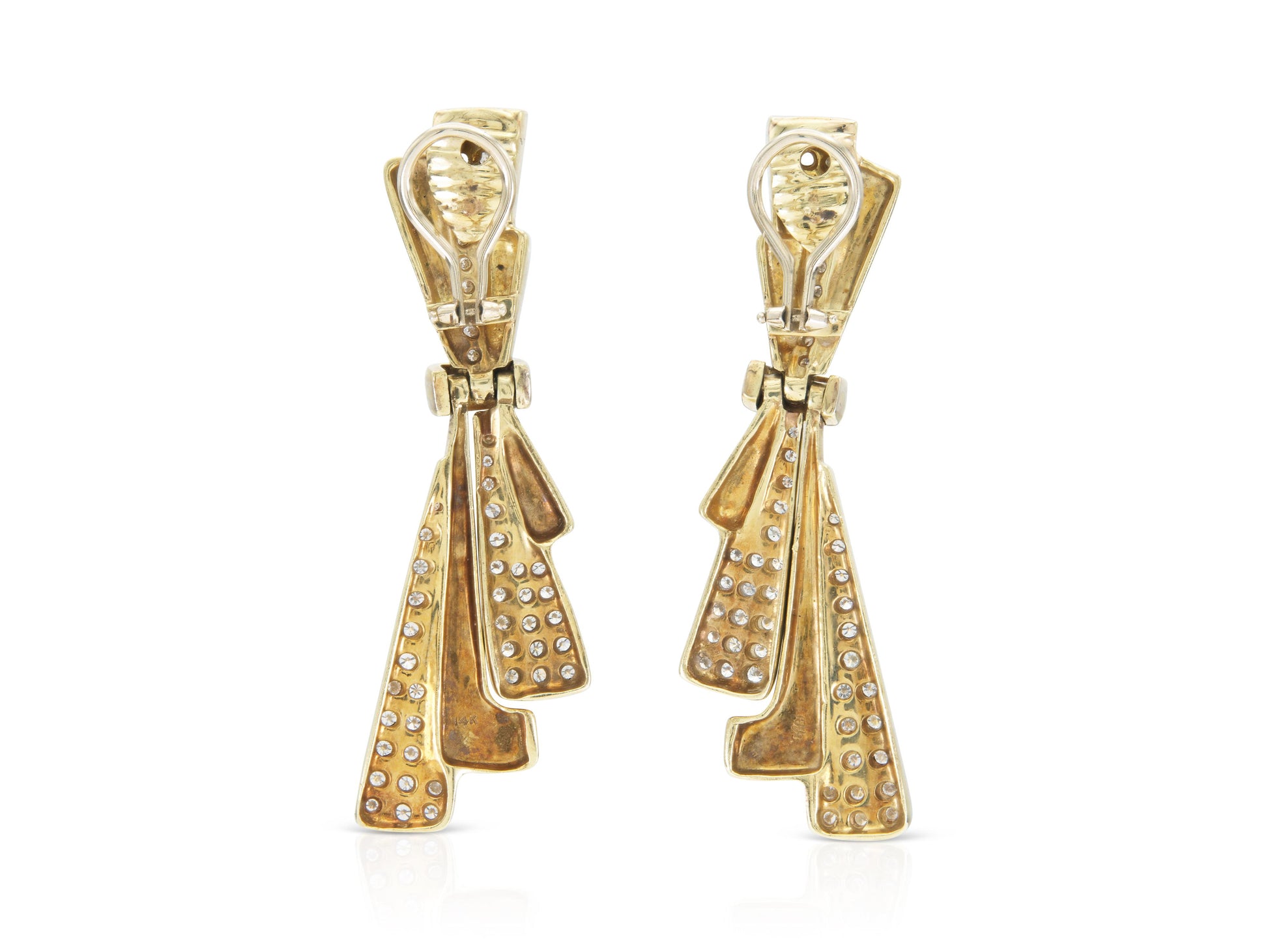 Vintage 1980s Gold and 3.00 Carat Diamond Dangle Earrings
