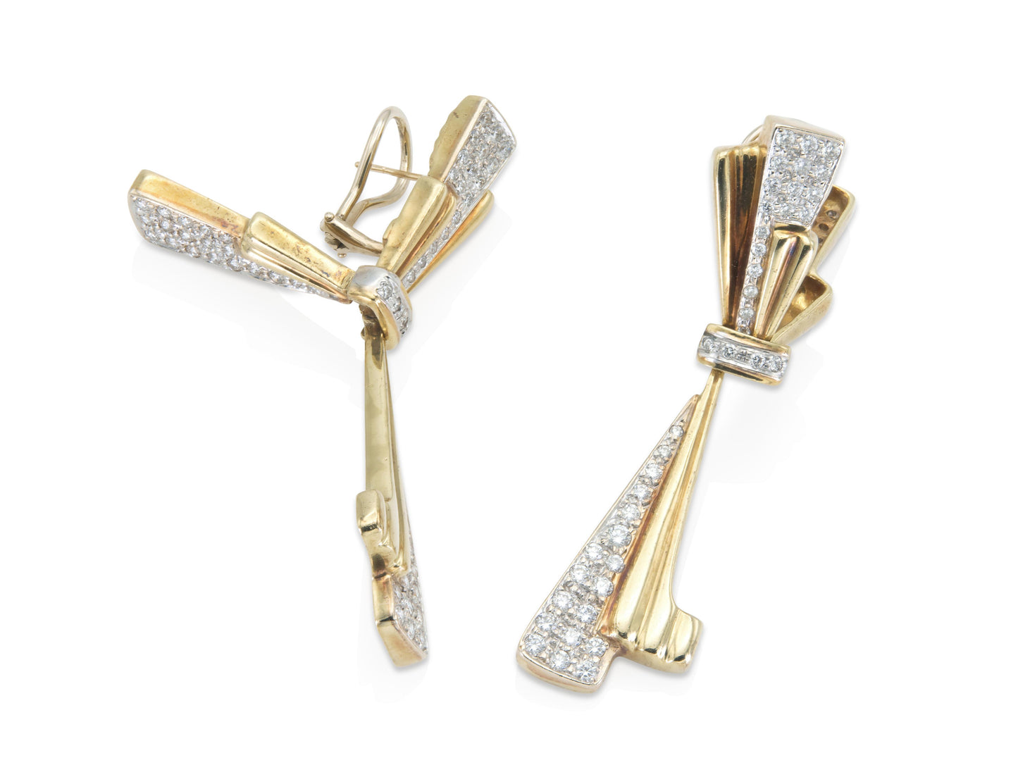 Vintage 1980s Gold and 3.00 Carat Diamond Dangle Earrings