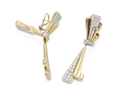 Vintage 1980s Gold and 3.00 Carat Diamond Dangle Earrings