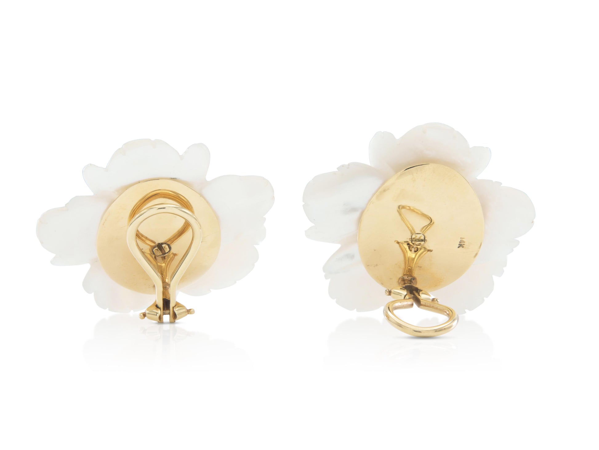 Vintage 1950s Mother of Pearl Flower Earrings with Pink Tourmaline & Peridots