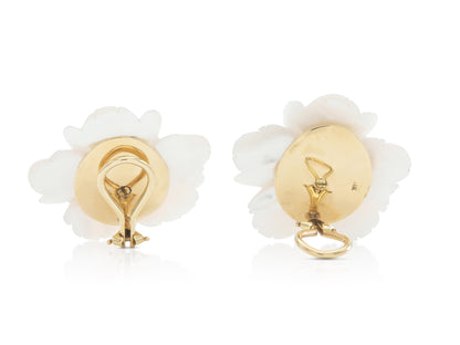 Vintage 1950s Mother of Pearl Flower Earrings with Pink Tourmaline & Peridots