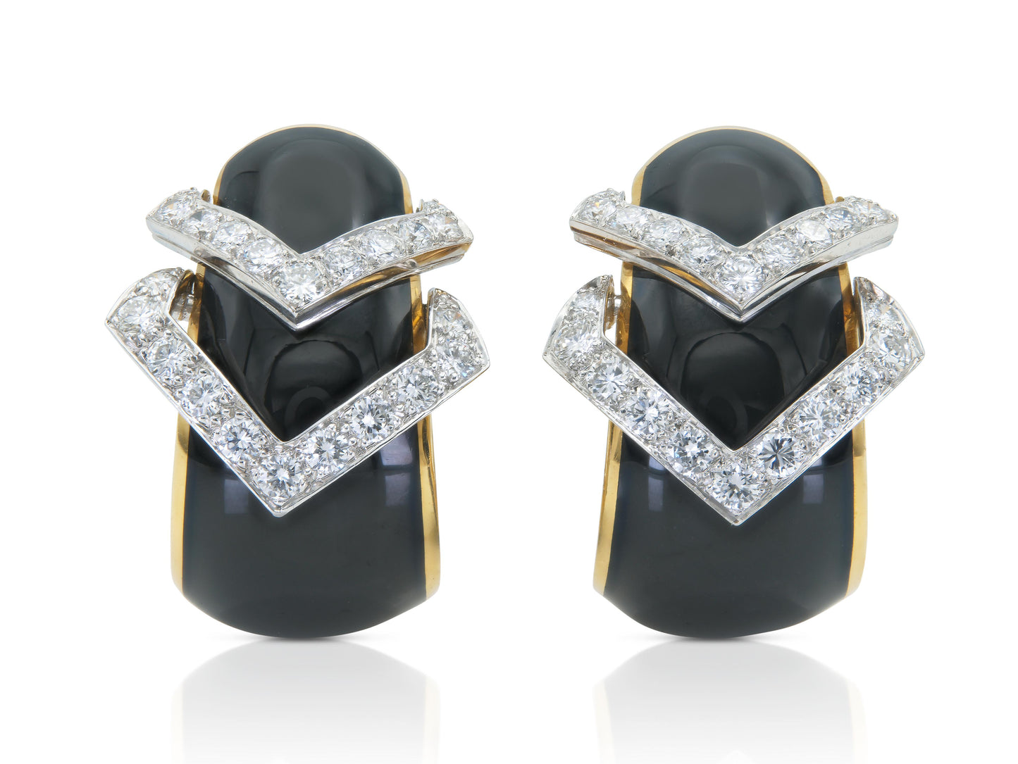Vintage 1980s David Webb Black Enamel and Diamond Earrings