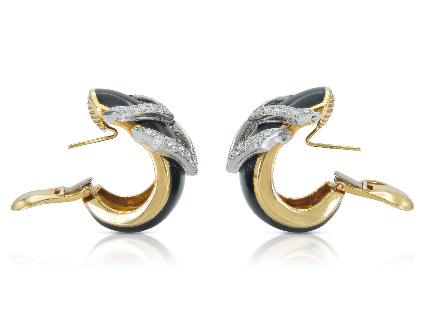 Vintage 1980s David Webb Black Enamel and Diamond Earrings