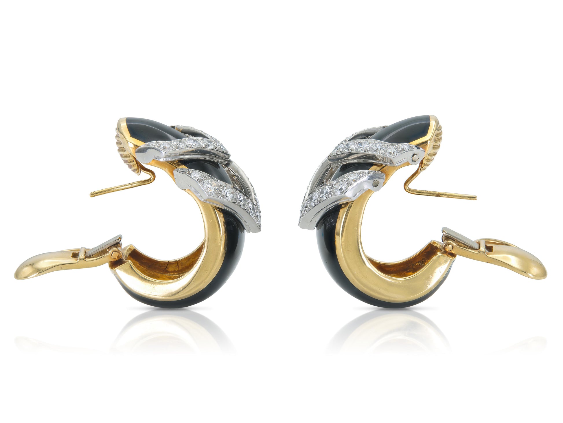 Vintage 1980s David Webb Black Enamel and Diamond Earrings