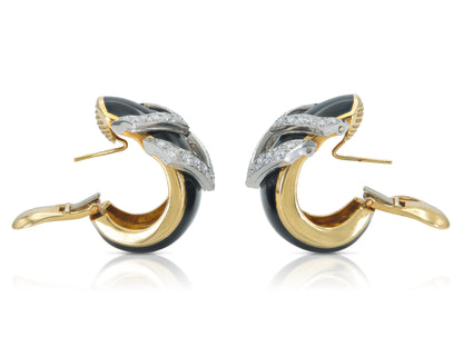 Vintage 1980s David Webb Black Enamel and Diamond Earrings