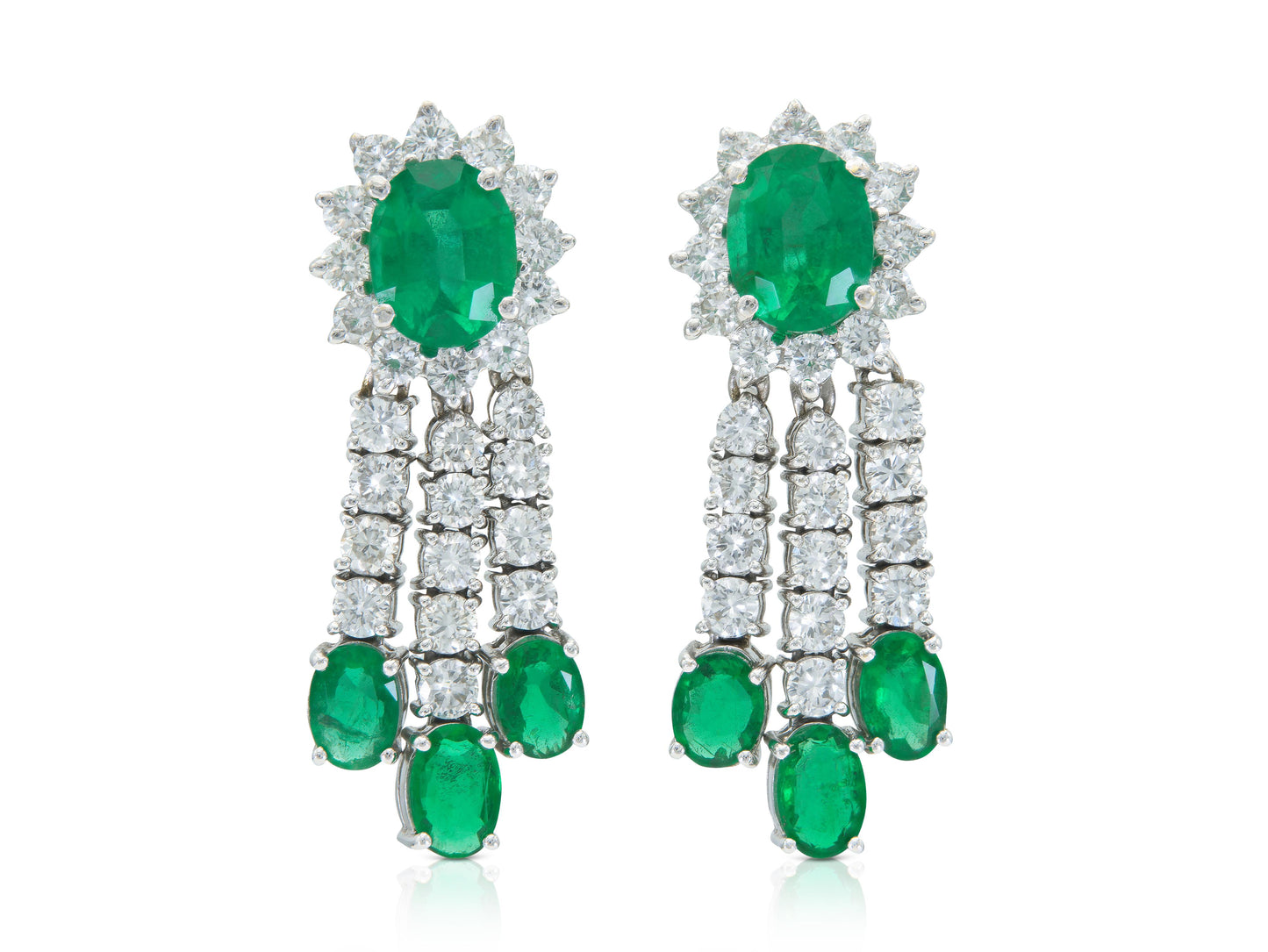 Vintage 1950s 5.40 Carat Emerald and 5.00 Carat Diamond Dangle Earrings