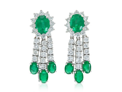 Vintage 1950s 5.40 Carat Emerald and 5.00 Carat Diamond Dangle Earrings
