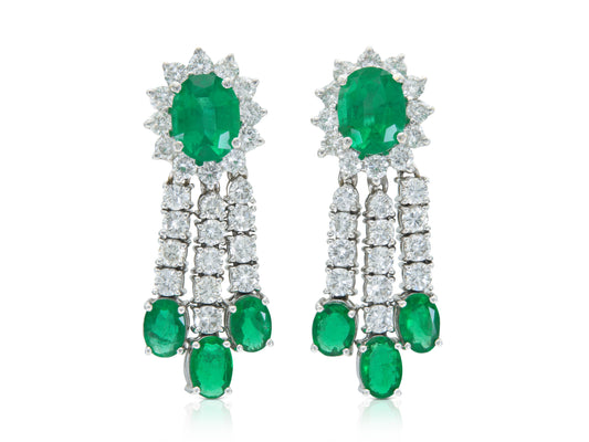 Vintage 1950s 5.40 Carat Emerald and 5.00 Carat Diamond Dangle Earrings