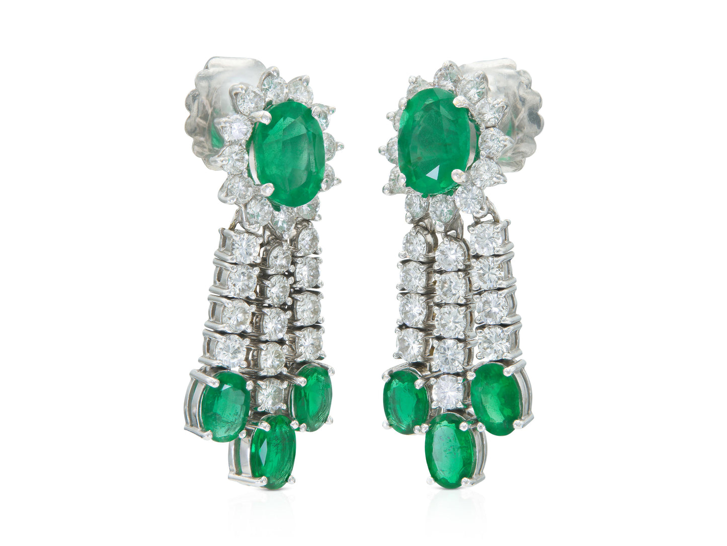 Vintage 1950s 5.40 Carat Emerald and 5.00 Carat Diamond Dangle Earrings