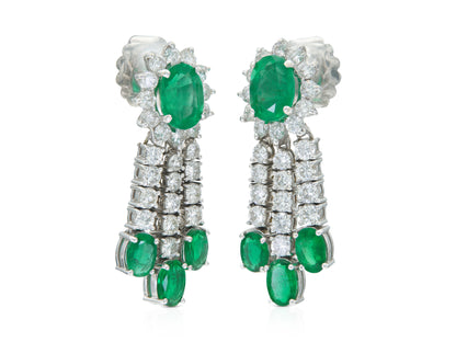 Vintage 1950s 5.40 Carat Emerald and 5.00 Carat Diamond Dangle Earrings