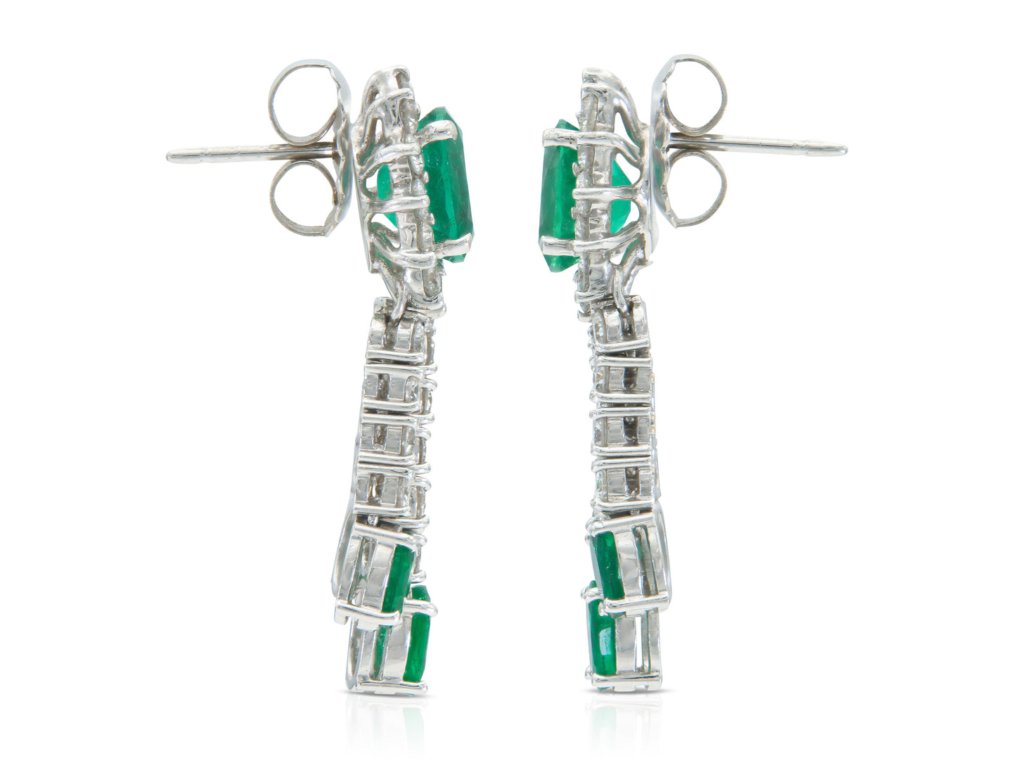 Vintage 1950s 5.40 Carat Emerald and 5.00 Carat Diamond Dangle Earrings