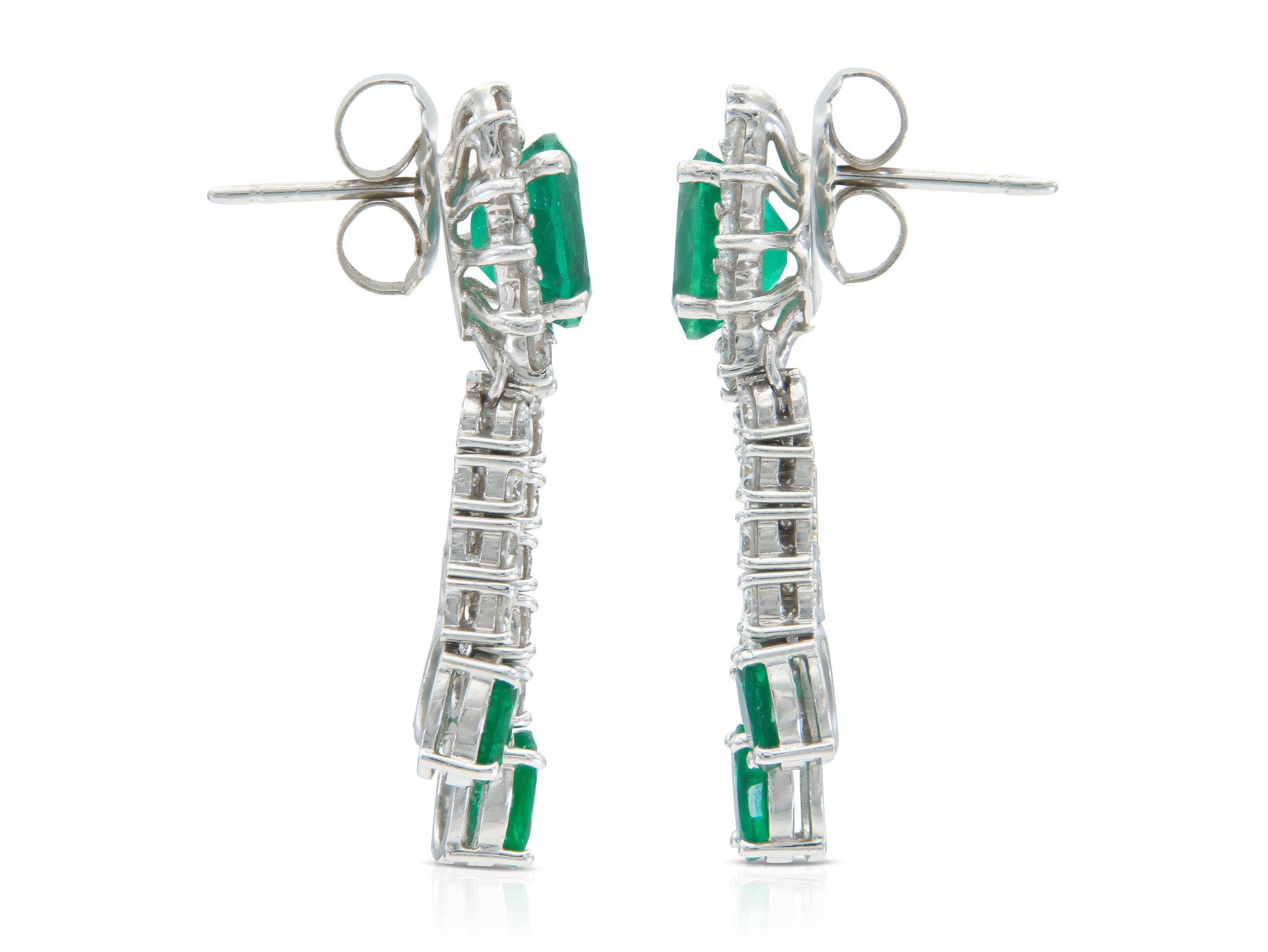 Vintage 1950s 5.40 Carat Emerald and 5.00 Carat Diamond Dangle Earrings