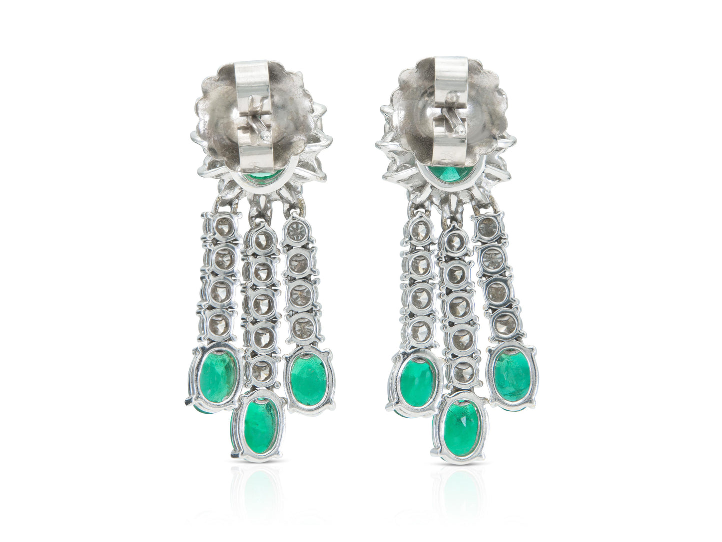 Vintage 1950s 5.40 Carat Emerald and 5.00 Carat Diamond Dangle Earrings