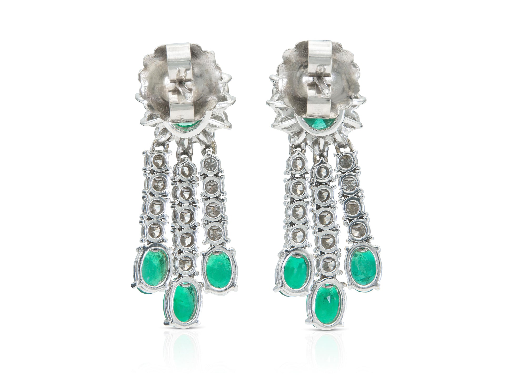 Vintage 1950s 5.40 Carat Emerald and 5.00 Carat Diamond Dangle Earrings