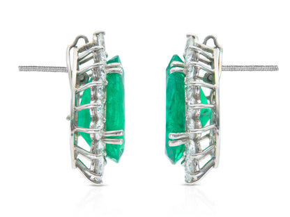 Vintage 1950s 16.00 Carat Pear-Shaped Colombian Emerald Earrings with Diamonds