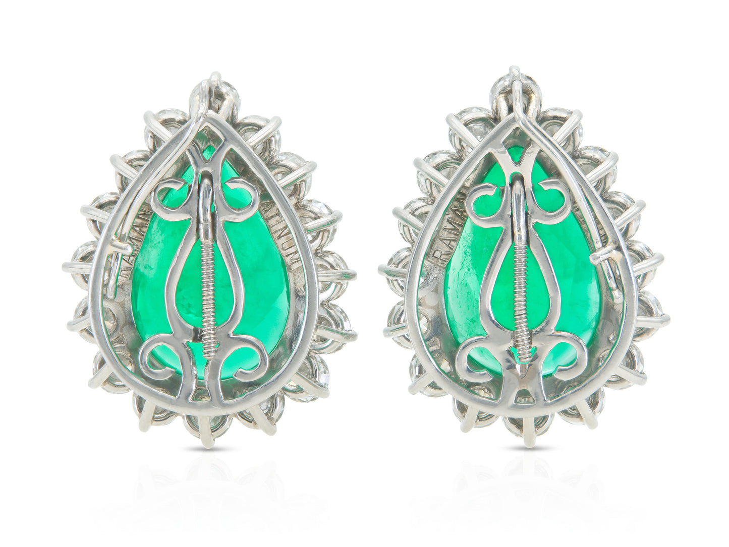 Vintage 1950s 16.00 Carat Pear-Shaped Colombian Emerald Earrings with Diamonds