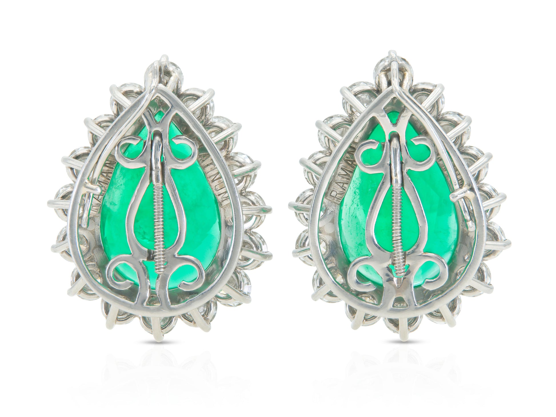 Vintage 1950s 16.00 Carat Pear-Shaped Colombian Emerald Earrings with Diamonds