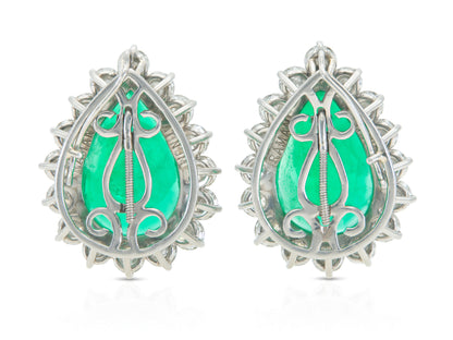 Vintage 1950s 16.00 Carat Pear-Shaped Colombian Emerald Earrings with Diamonds
