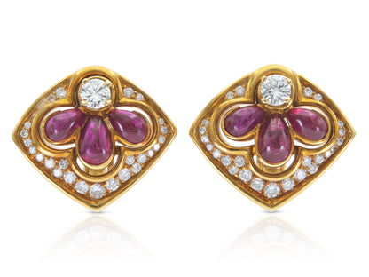 Vintage 1980s Harry Winston Ruby and Diamond Earrings