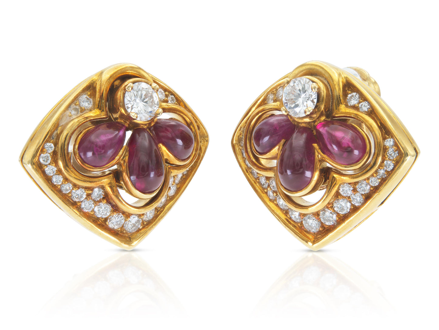 Vintage 1980s Harry Winston Ruby and Diamond Earrings