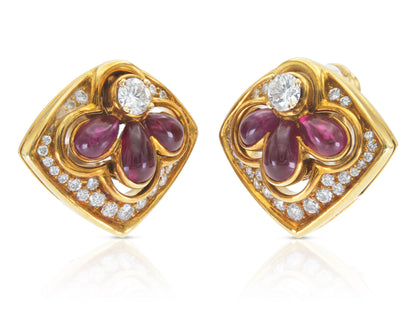 Vintage 1980s Harry Winston Ruby and Diamond Earrings
