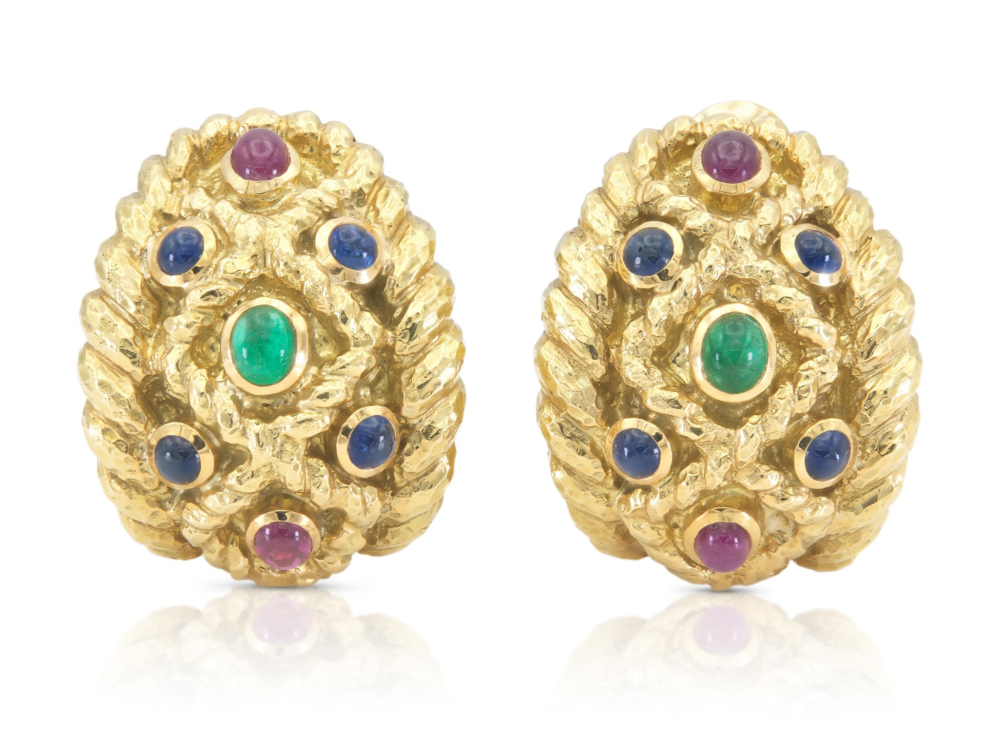 Vintage 1970s David Webb Gold and Multi-Gemstone Earrings