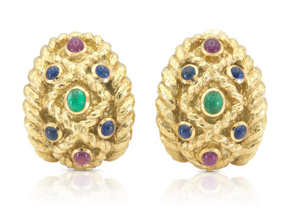Vintage 1970s David Webb Gold and Multi-Gemstone Earrings