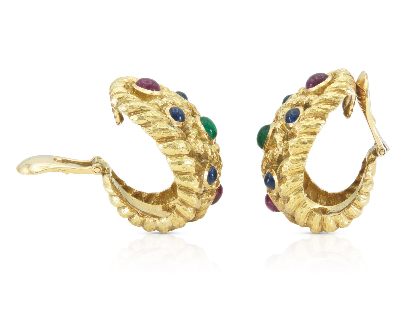 Vintage 1970s David Webb Gold and Multi-Gemstone Earrings