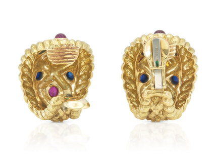 Vintage 1970s David Webb Gold and Multi-Gemstone Earrings