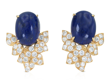 Vintage 1960s Van Cleef & Arpels Lapis Lazuli Earrings with Diamonds