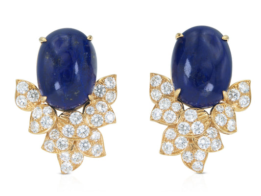 Vintage 1960s Van Cleef & Arpels Lapis Lazuli Earrings with Diamonds