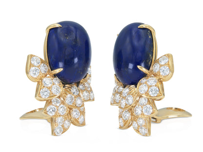 Vintage 1960s Van Cleef & Arpels Lapis Lazuli Earrings with Diamonds