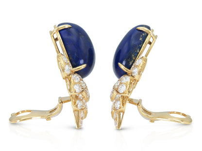 Vintage 1960s Van Cleef & Arpels Lapis Lazuli Earrings with Diamonds