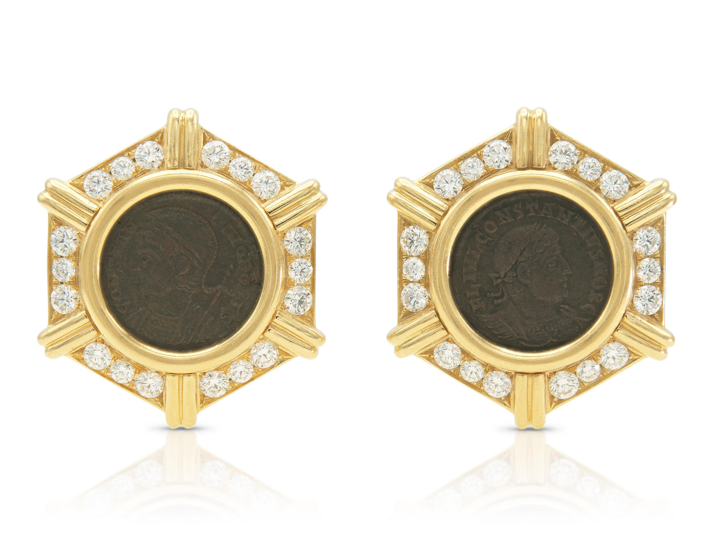 Vintage 1970s Bvlgari Monete Coin Earrings with Diamonds