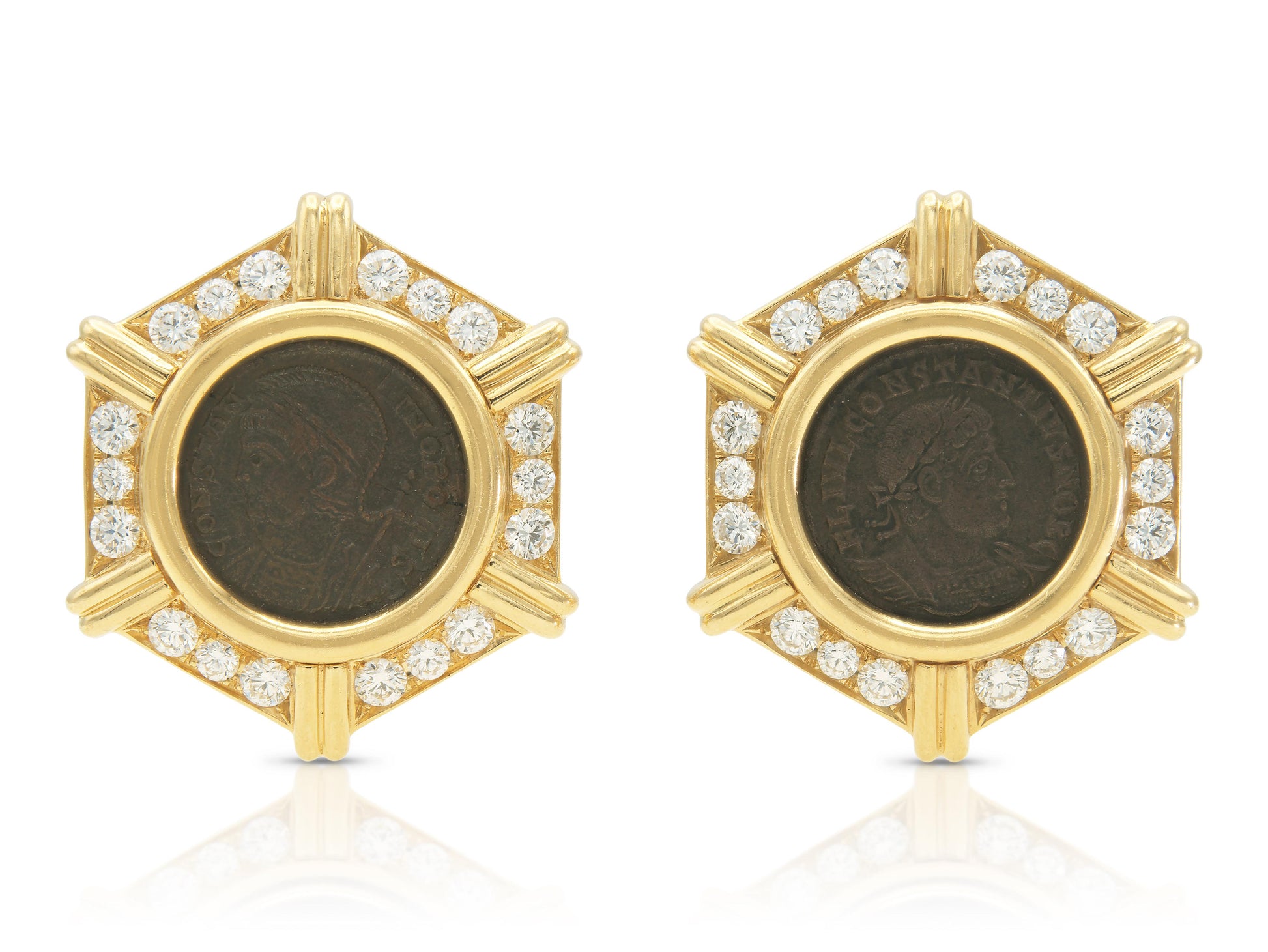 Vintage 1970s Bvlgari Monete Coin Earrings with Diamonds