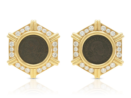 Vintage 1970s Bvlgari Monete Coin Earrings with Diamonds