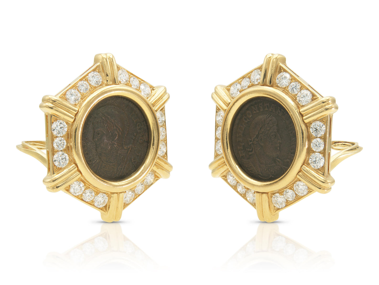 Vintage 1970s Bvlgari Monete Coin Earrings with Diamonds