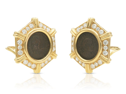 Vintage 1970s Bvlgari Monete Coin Earrings with Diamonds