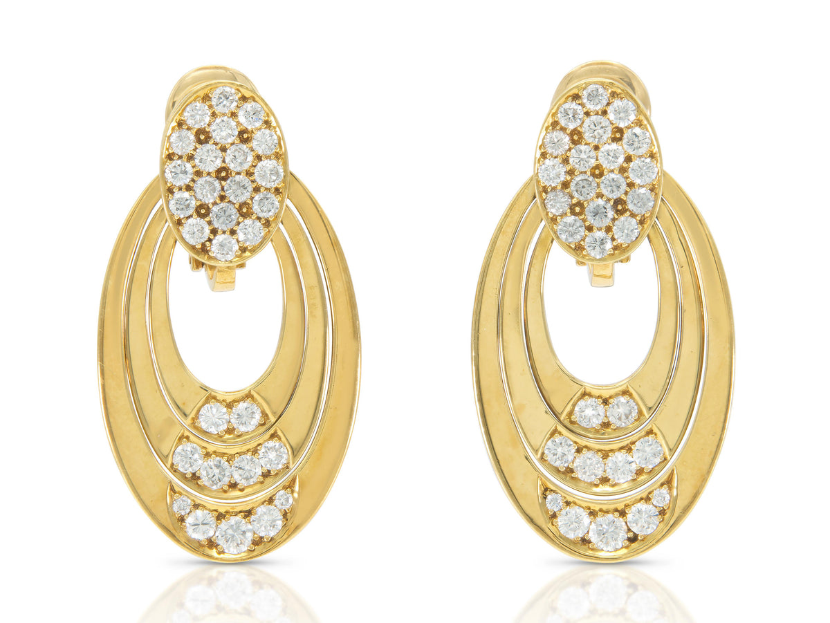 Vintage 1990s Bvlgari Gold and Diamond Door Knocker Earrings