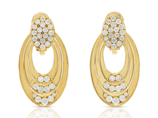 Vintage 1990s Bvlgari Gold and Diamond Door Knocker Earrings