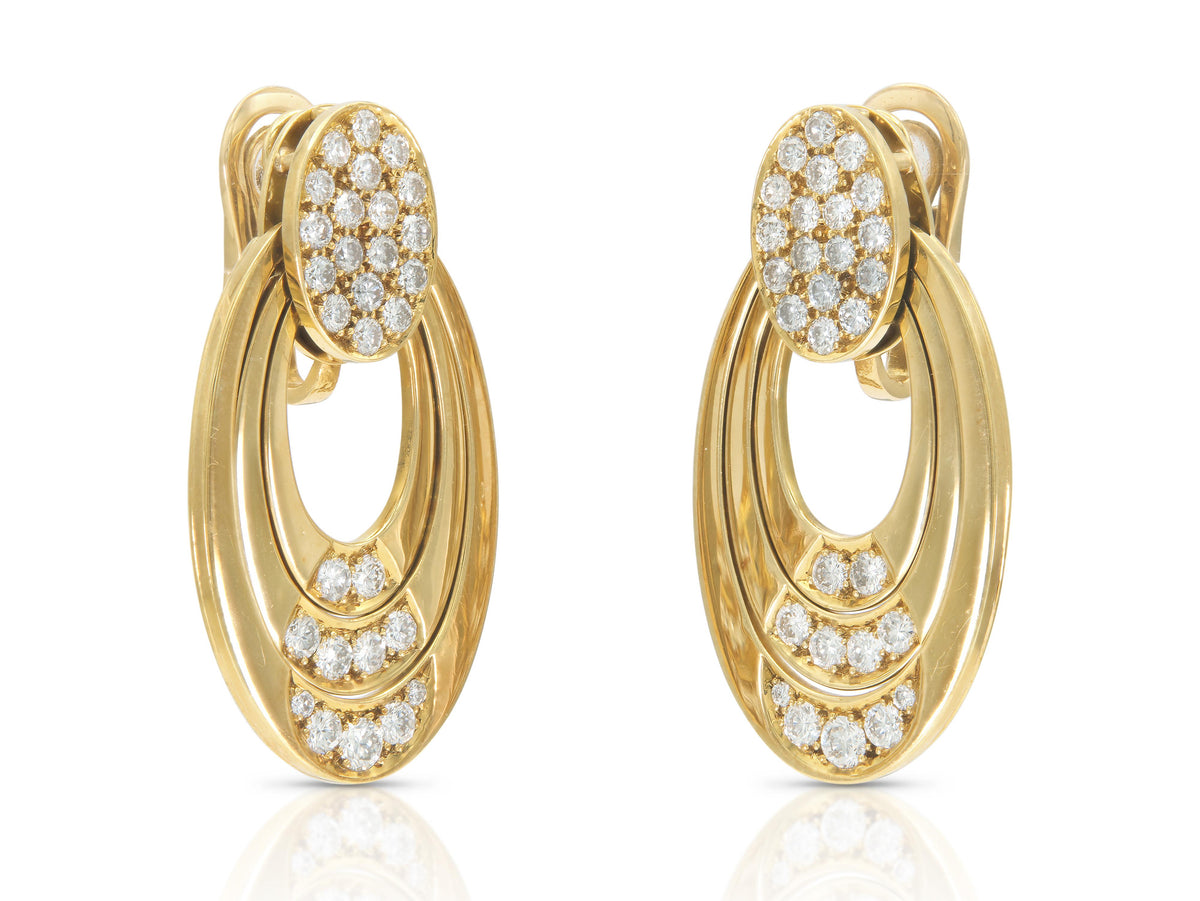 Vintage 1990s Bvlgari Gold and Diamond Door Knocker Earrings