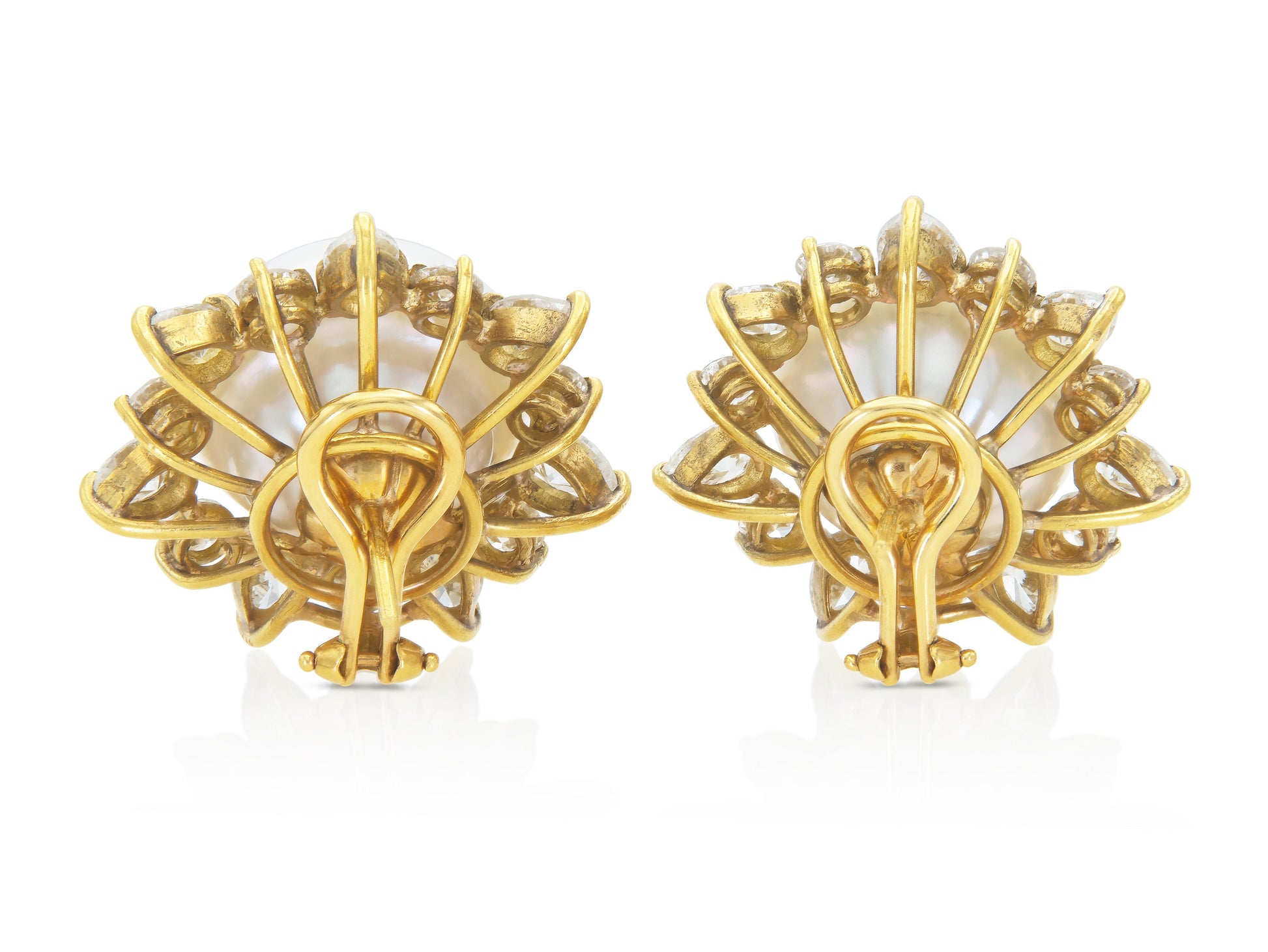 Vintage 1950s Pearl and 7.00 Carat Diamond Earrings