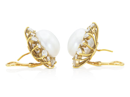 Vintage 1950s Pearl and 7.00 Carat Diamond Earrings