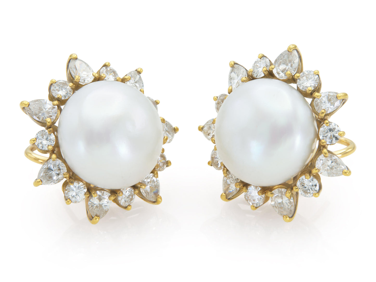 Vintage 1950s Pearl and 7.00 Carat Diamond Earrings
