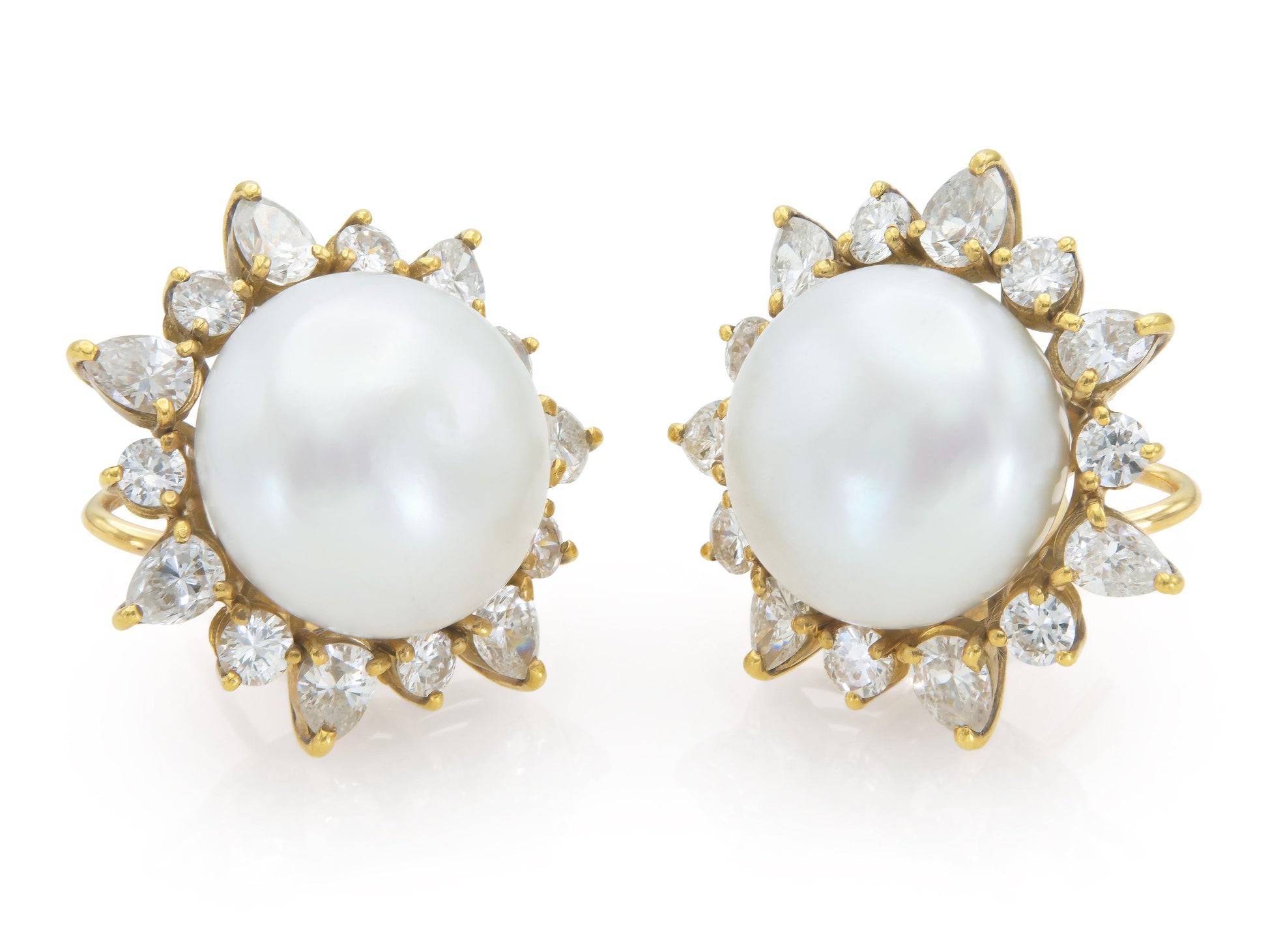 Vintage 1950s Pearl and 7.00 Carat Diamond Earrings