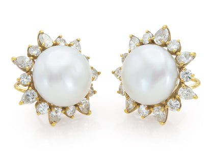 Vintage 1950s Pearl and 7.00 Carat Diamond Earrings